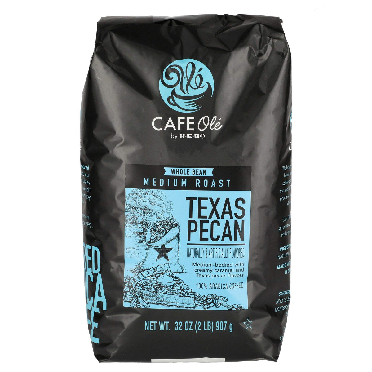 Cafe Ole Texas Pecan Medium Roast Whole Bean Coffee 32 oz Pack of 10